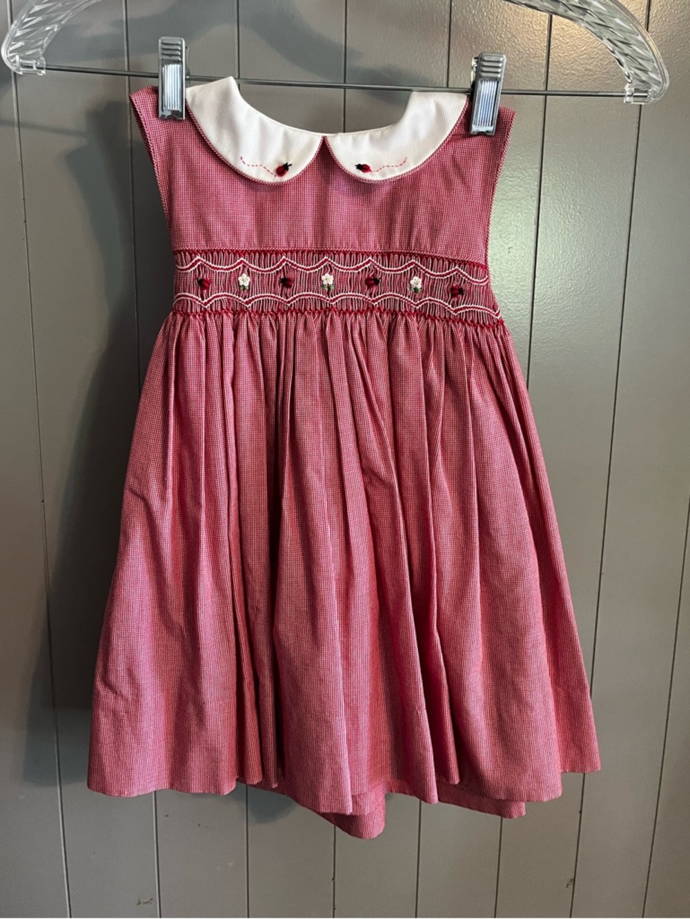Nursery Rhyme Girls Smocked Dress Lady bug embroidery 2pc set with bloomers